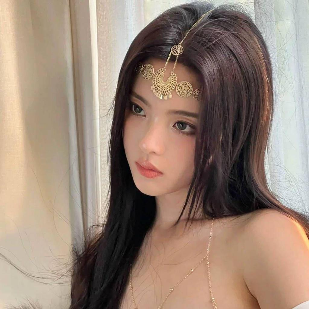 Yang Chaoyue-Inspired Greek Goddess Headband: Golden Tassel Forehead Chain with Retro Ethnic Flair