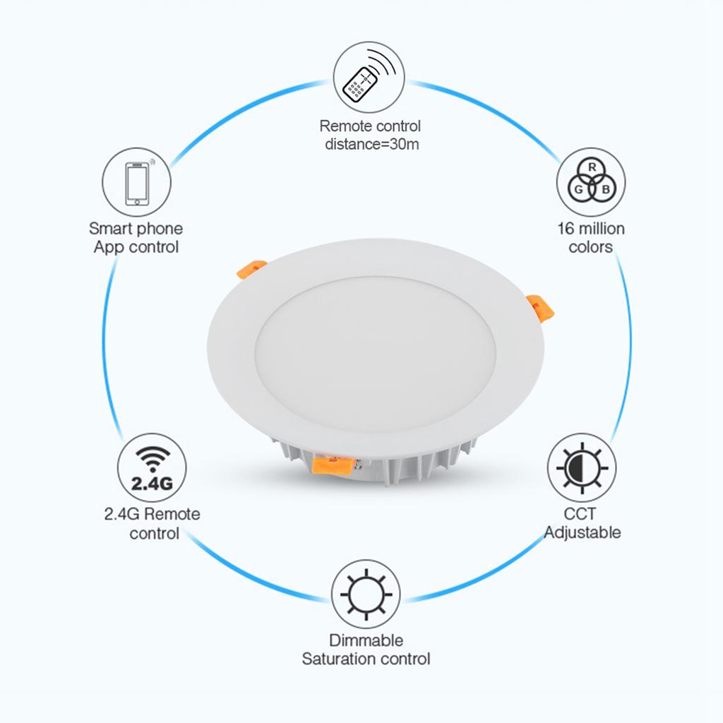 Milight 18W RGB+CCT Dimmable LED Panel Downlight Recessed Ceiling WiFi Light Bulb Lamp