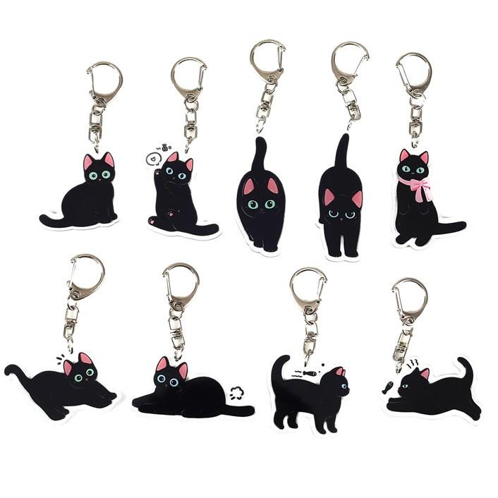 Cartoon cat Acrylic keychain Cute little black cat pendant raccoon flower cat keychain chain school bag pendant