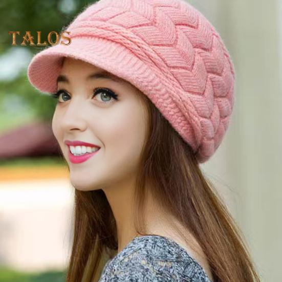 Kvinner vinterlue tykk plysj strikket kortbremte varmebevaring Vindtett hodeplagg Ensfarget Pendling Utendørs lue