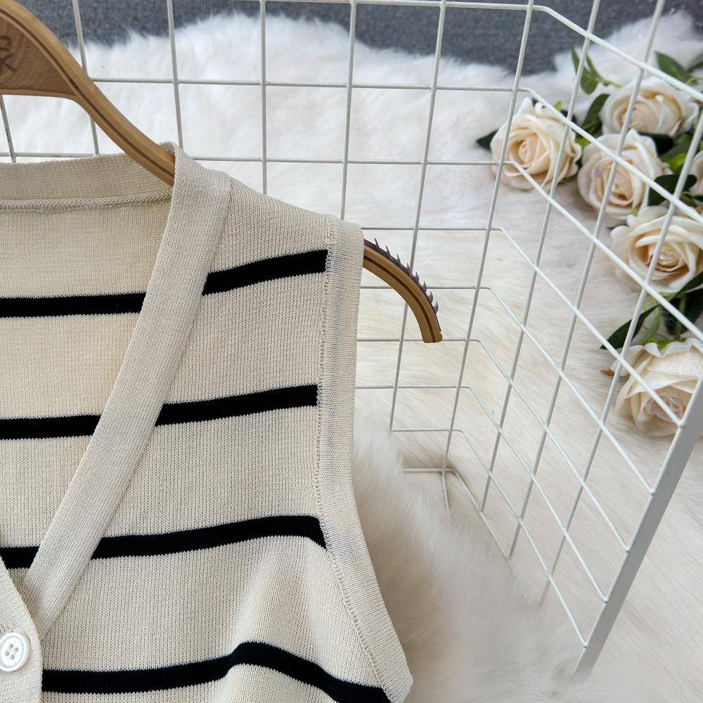 Conjuntos de 2 peças roupas femininas listradas malha sem mangas decote em v tanque + saias envolventes verão cintura alta saia conjunto moda dropship