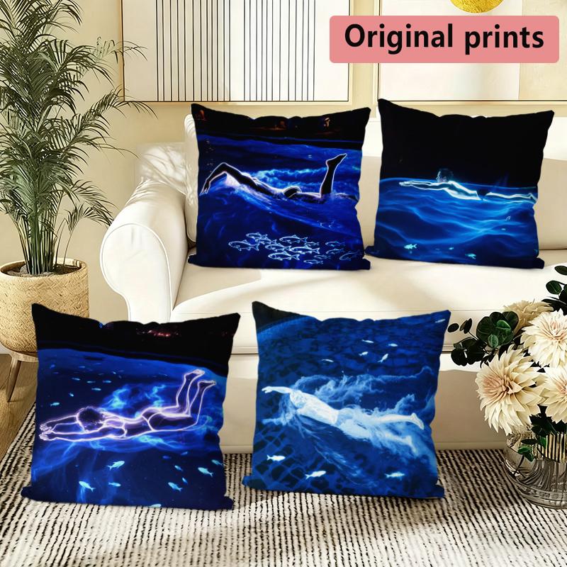 Night Swimming Decorative Throw Pillow Covers Pattern Cushion Cover Suitable For Sofa Bedroom Car Pillow Cover
