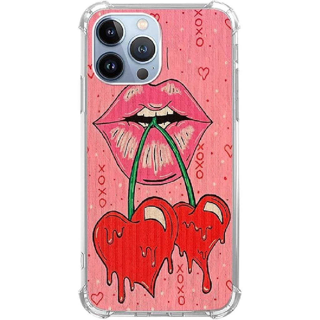 Red Christmas Snowflakes Phone Case Compatible with iPhone 14 Pro Max, Aesthetics Christmas Snowflakes Silicone Shockproof TPU Bumper Protective