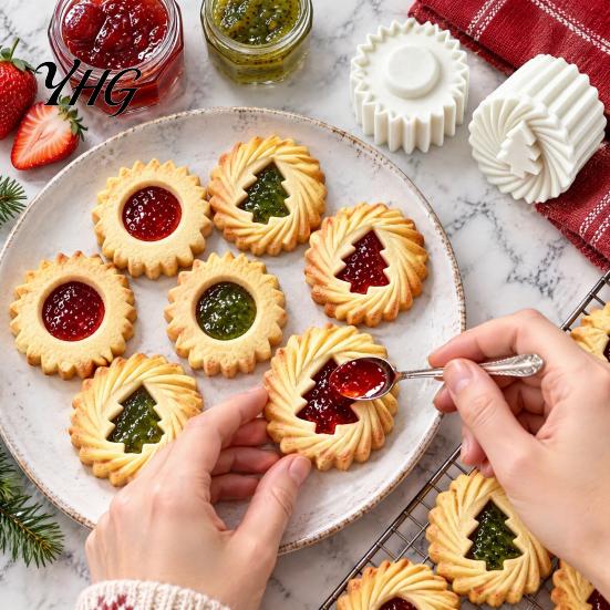 Reusable Christmas Baking Supplies Tree Cookie Mold, 2-in-1 Double-Sided Biscuit Press for DIY Compact Kitchen Utensils And Mooncakes, Pastry