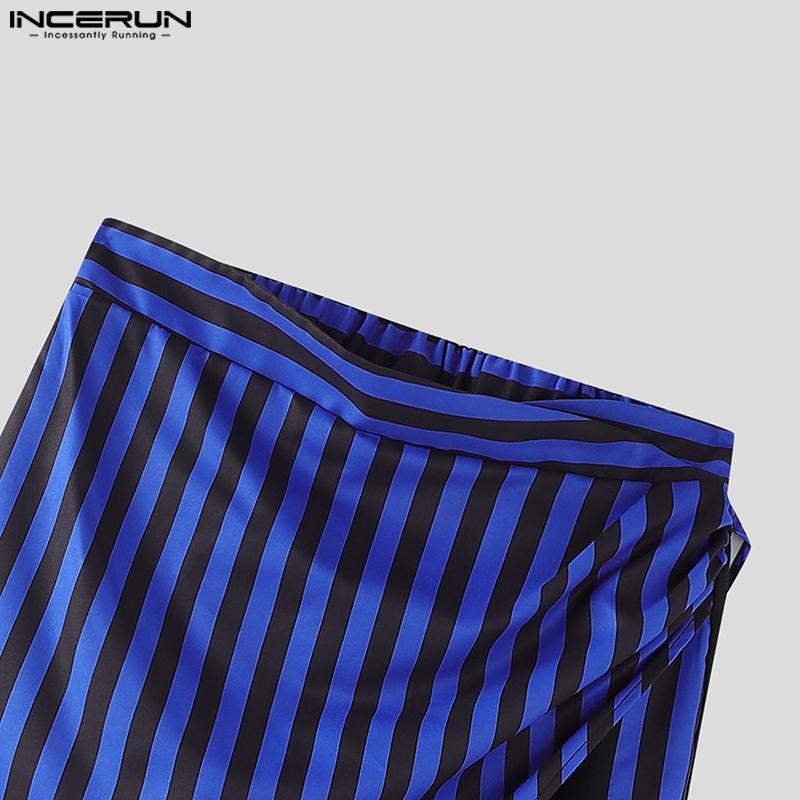 INCERUN 2PCS Men Sleeveless Striped Mesh Sheer Tank Tops Elastic Waist Layers Pants Sets