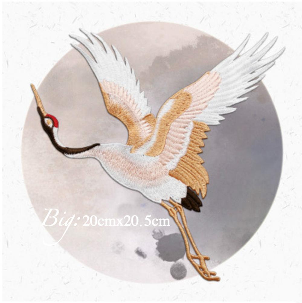 Chinese Style Patches for Clothing Embroidery Applique Sew On Red-crowned Crane Birds Decor DIY Embroidered Stickers for Clothes