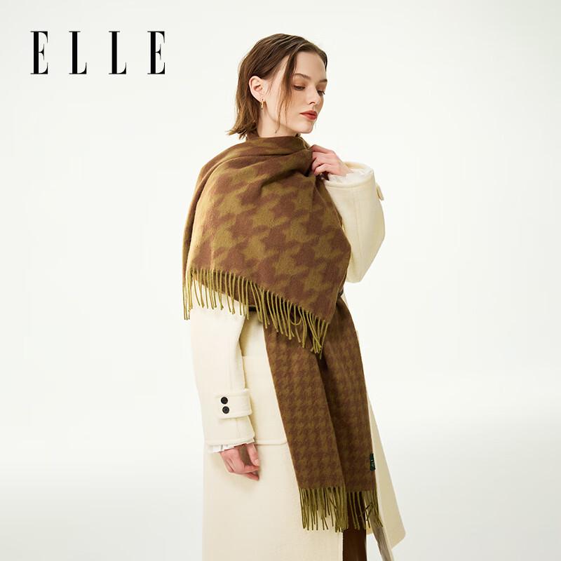 ELLE 100% Merino Wool Houndstooth Jacquard Scarf Shawl