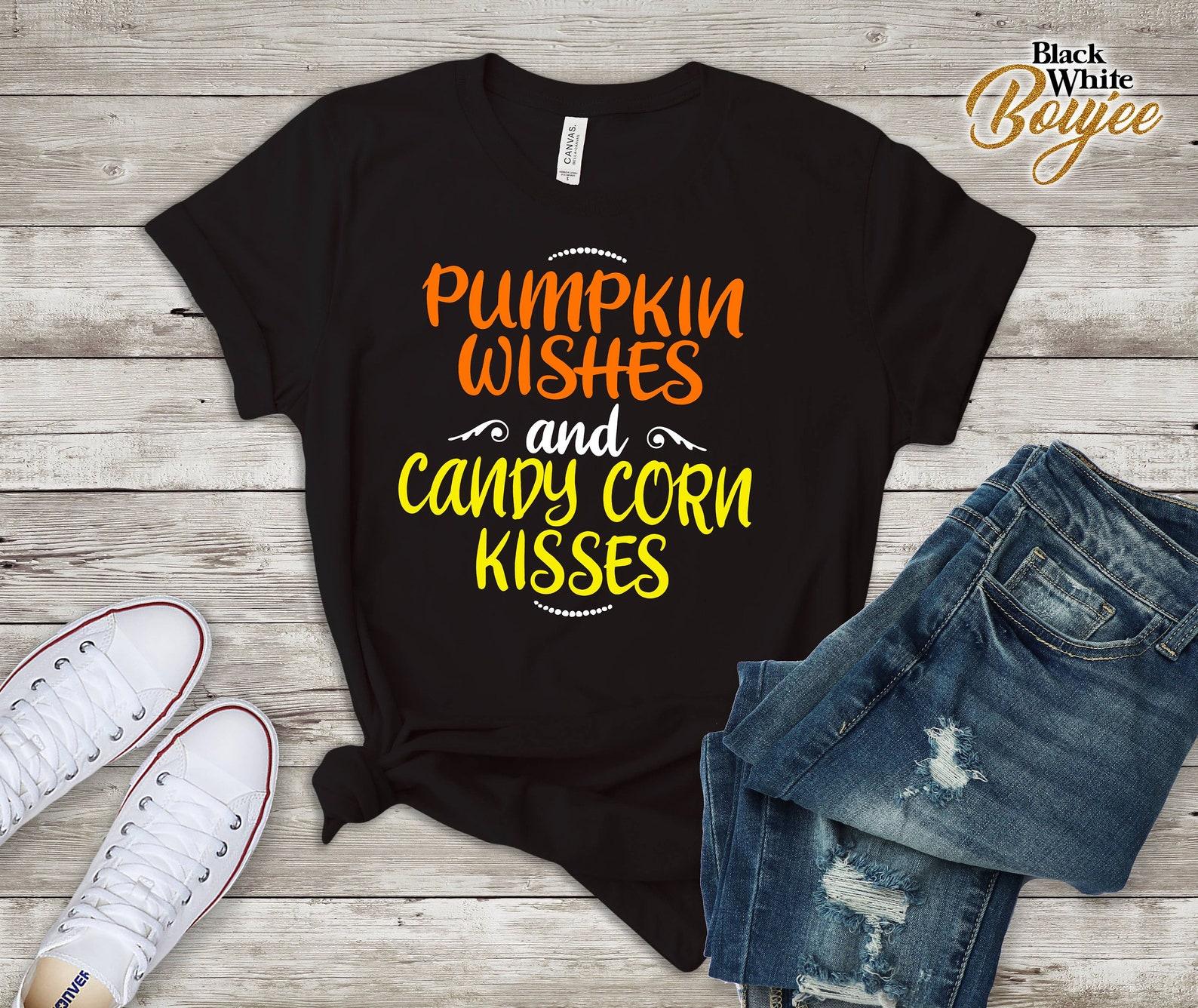 Pumpkin Wishes Candy Corn Kisses Simple Halloween Tee T-Shirt 2XL