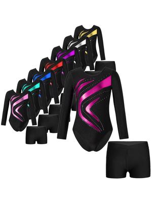Gymnastics Leotard for Girls Long Sleeve Dance Leotard Ballet Skating Performance Costume Stage Dancewear