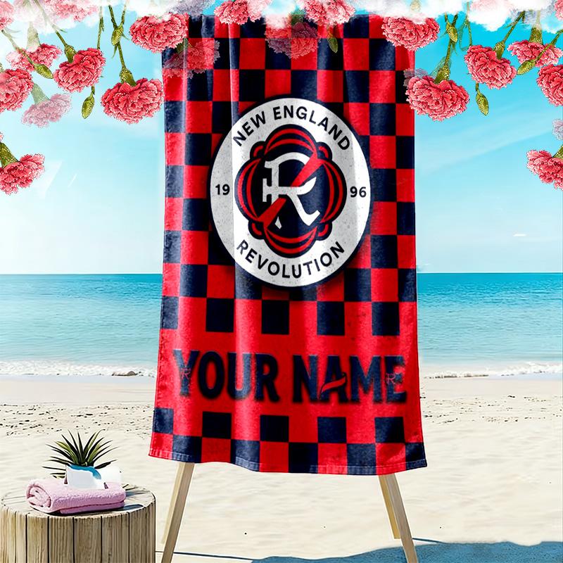 Name Custom New England Revolution Print Beach Towel, Large Soft Quick Dry Towel for Beach Camping Swimming
