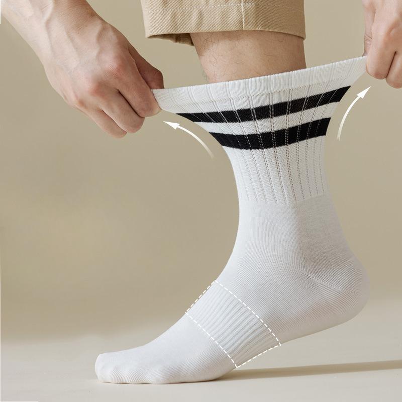 Men's Winter Striped Mid-calf Socks, Boneless Loose Long Socks, Anti-odor and Antibacterial Black Long Socks, Men's Autumn and Winter Socks