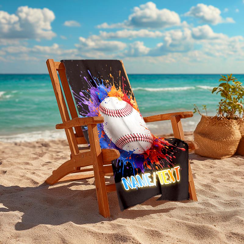 1PC Custom Name Baseball Splash Artwork Beach Towel Highly Absorbent And Sand-Resistant Towel for Swimming, Pool, Yoga, And Travel Lightweight