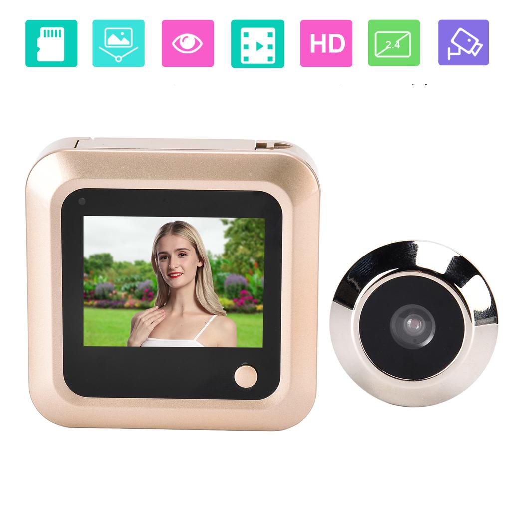 Timbre de Puerta con Video de 2.4 pulgadas Mirilla Visor de Puerta con Cable Ángulo Amplio de 145 grados HD Antirrobo Dorado para Hogar