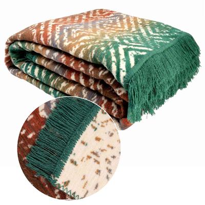 150x200 Cotton Blanket with Fringes In a Geometric Zigzag Pattern, Double-sided