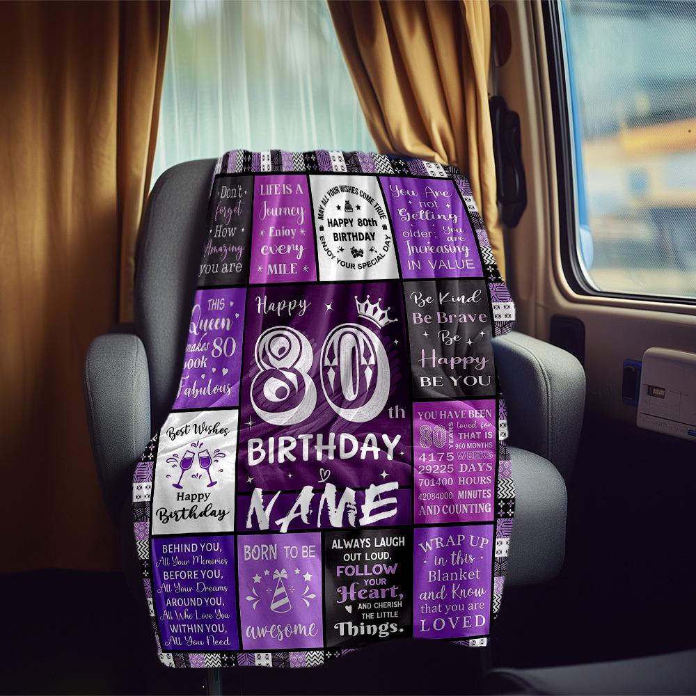 Birthday Wishes 80Th Birthday Gift Rv Customize Your Name Blanket Soft Cozy Lightweight For Travel Camping Picnic Sofa Bedroom Living Room Suitable