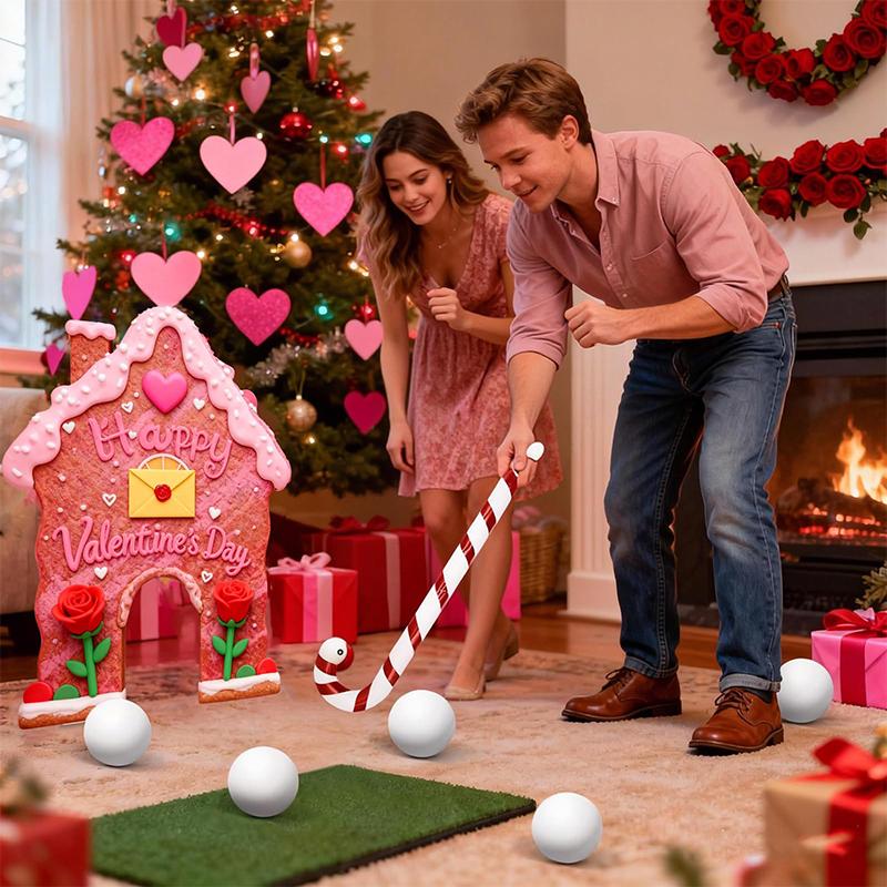 2026 Gingerbread Candy Cane Christmas Golf Game Set - Mini Golf Course With Club & Balls For Family Party
