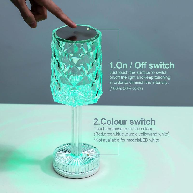 Portable Crystal LED Table Lamp 3 Color Touch Control Rechargeable Lamp, Night Light, Bedside Lamp,Dining Room Lamp (16-Color)