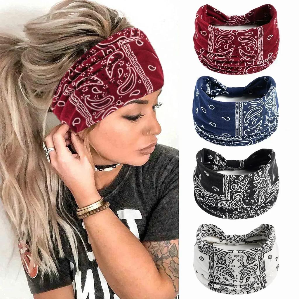 Breites Kopftuch, Stirnbänder für Frauen, elastische Bänder, Mädchen, Haar-Accessoires, Yoga, Laufen, Reisen, Druck, Turban, Verband