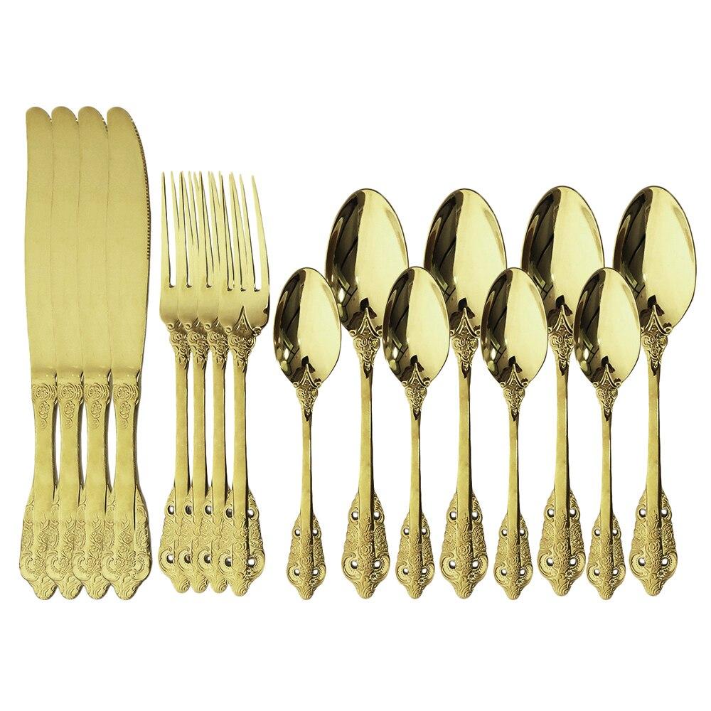JANKNG 304 Stainless Steel Flatware Set Rainbow Dinnerware Set Gold Knife Fork Spoon Dinner Set Luxury Cutlery Silverware Set