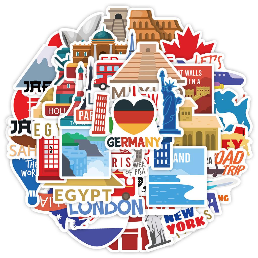 50 Travel Series Graffiti Stickers DIY Stationery Stickers Water Cup Suitcase Waterproof Decorative Stickers