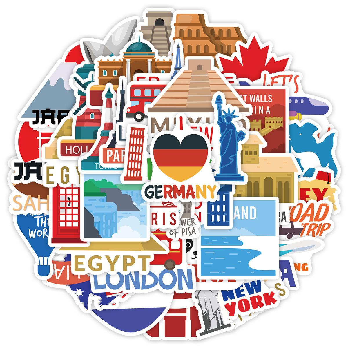 

50 наклеек граффити из серии «Путешествия», наклейки для канцтоваров для DIY, водонепроницаемые декоративные наклейки для чашки для воды, чемодана