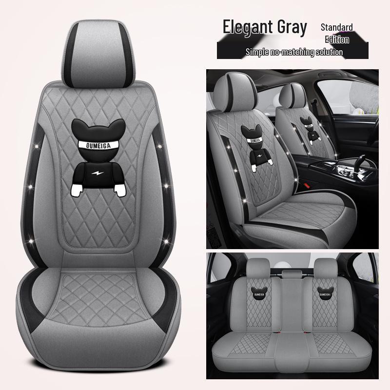Star Chi Elantra Linen Cartoon Bear Car Seat Cushion - Four Seasons Suitable
