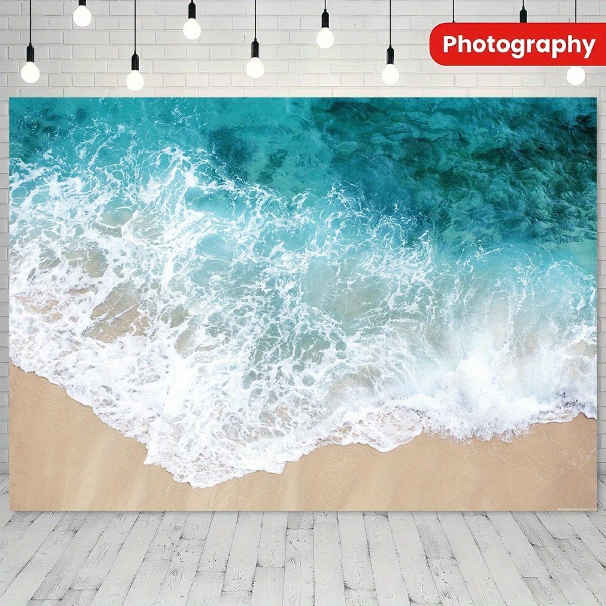 One large turquoise ocean wave beach background fabric - turquoise and golden shore photography background 100x150cm