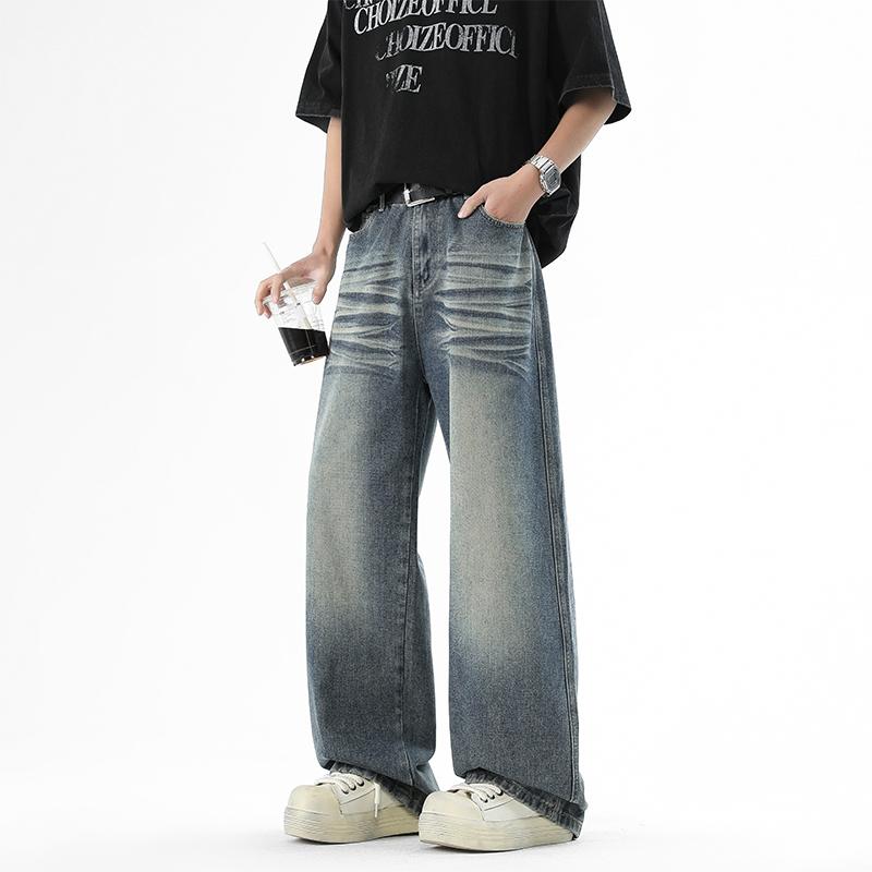 Winter Spring Vintage Wide Leg Denim Pants Men Streetwear Casual Fashion Jeans Trousers