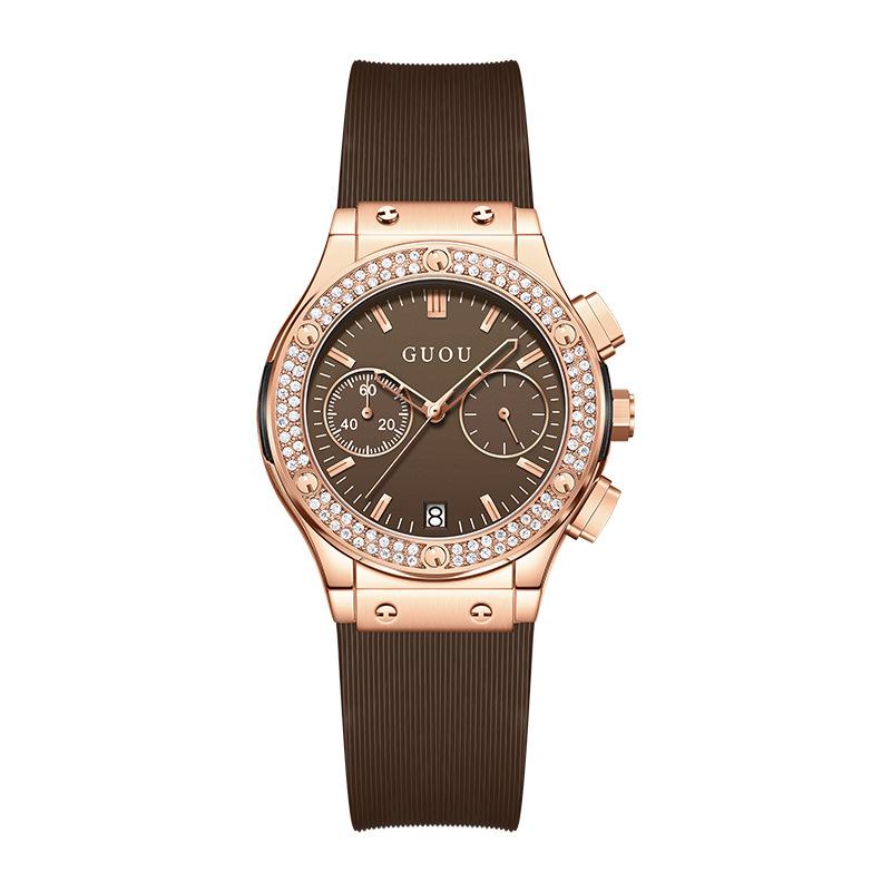 Montre tendance, personnalité, cool, élégante, grand cadran, bracelet en silicone, autoritaire, strass, montre femme