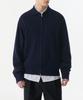 Cotton Collared Knit Zip-Up [Navy]