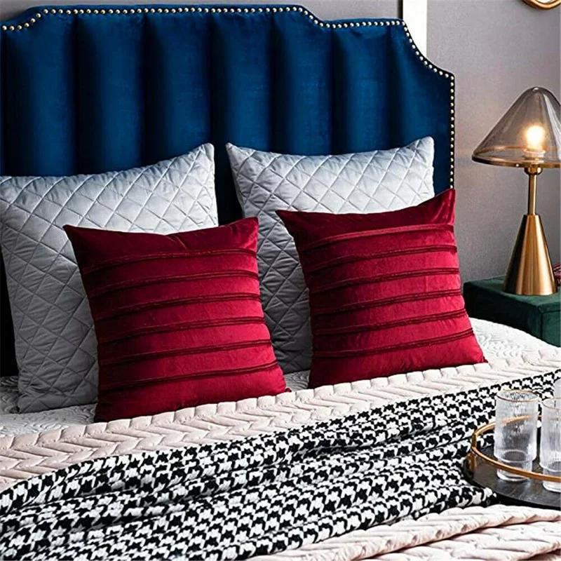 A Pair Luxury Velvet Applique Cushion Covers Home Decor Striped Throw Pillow Cases 45x45cm/30x50cm