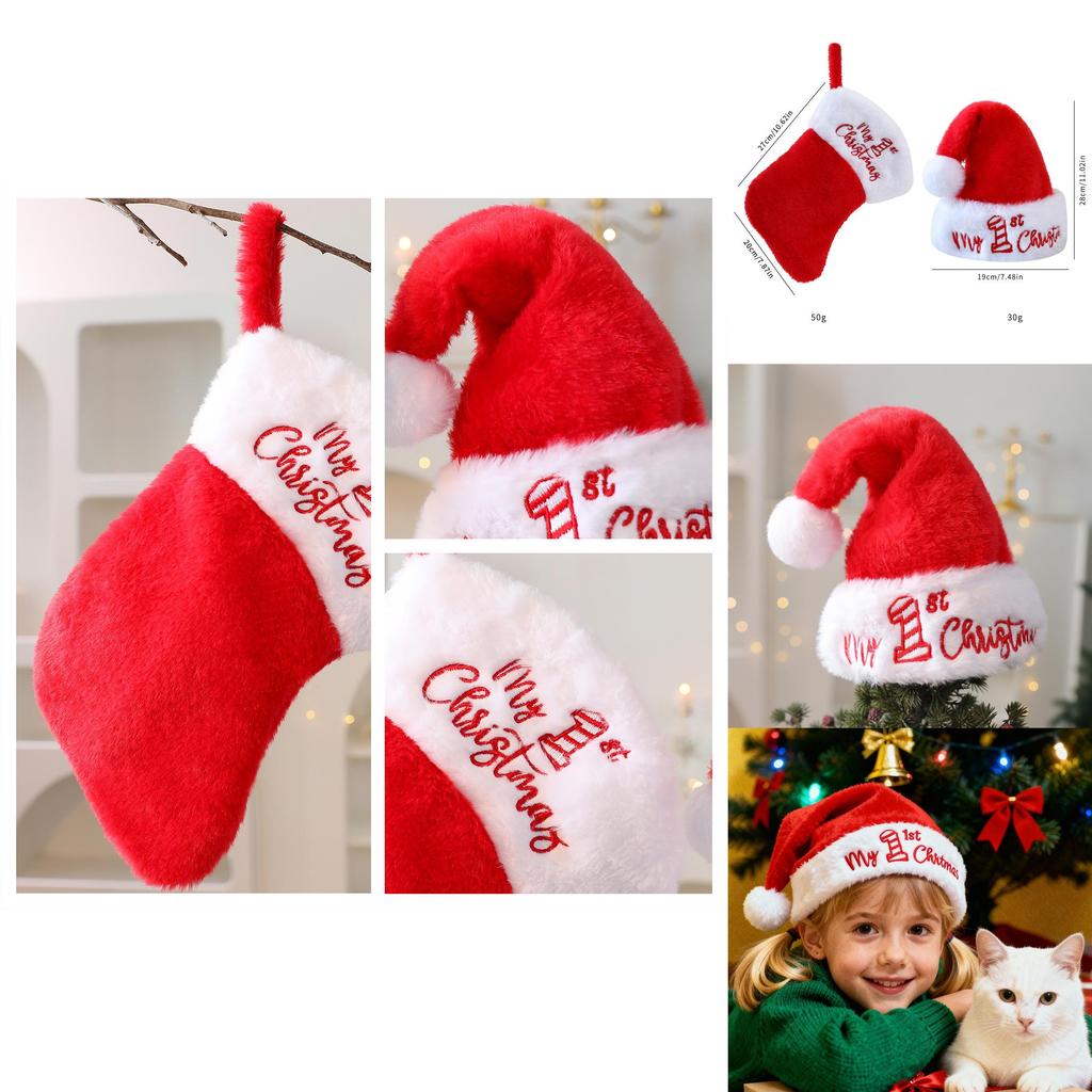 Holiday Christmas Plush Sock And Hat Set For Christmas Tree Ornaments And Gifts