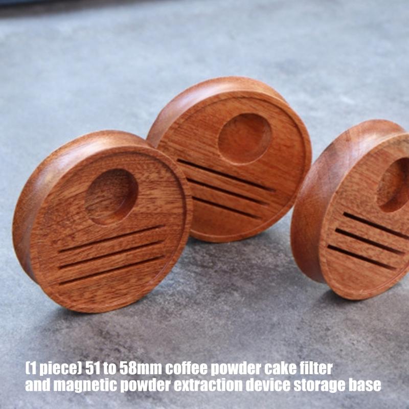 Espresso Accessory Storage Base in Sapele Wood, 65mm Coffee Organizer for 51mm to 58mm Filter Screens, Home Coffee Station Storage