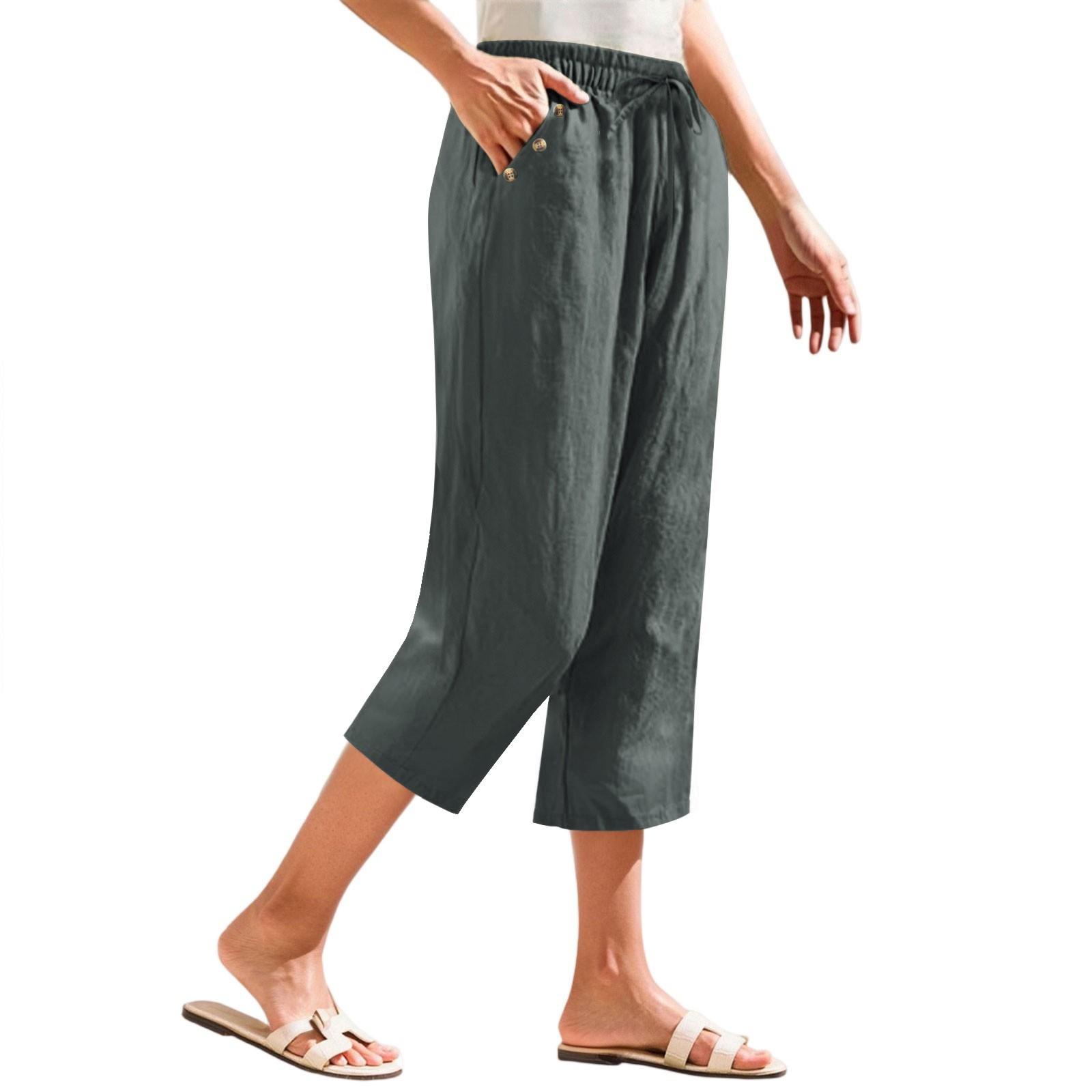 

Женские укороченные брюки Stralght Pants With Pockets Lightweight Caual Loose Trousers L