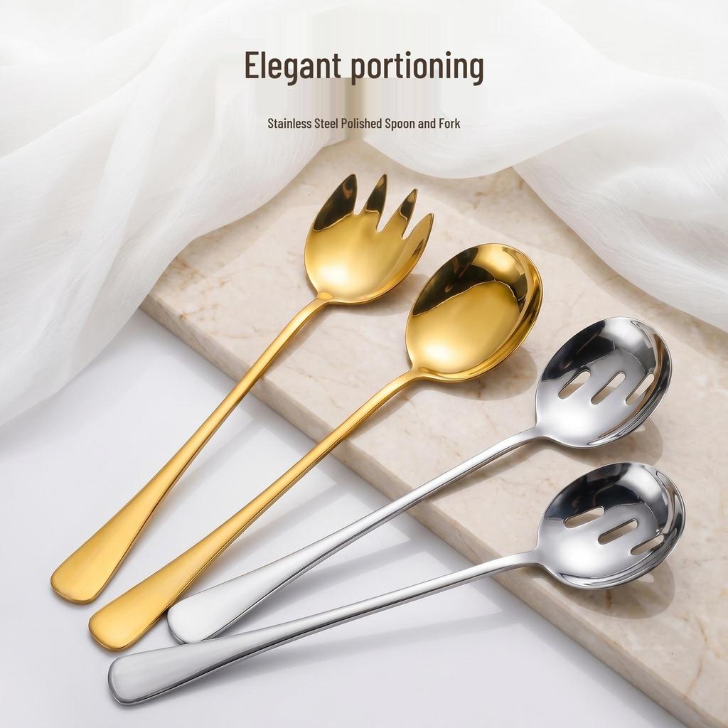 Stainless Steel Buffet Serving Spoon and Fork Set with Long Handles for Canteens and Restaurants