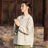 Johnature Women Vintage Shirts Tops Stand Long Sleeve Spring Blouses Button Solid Color Chinese Style Shirts