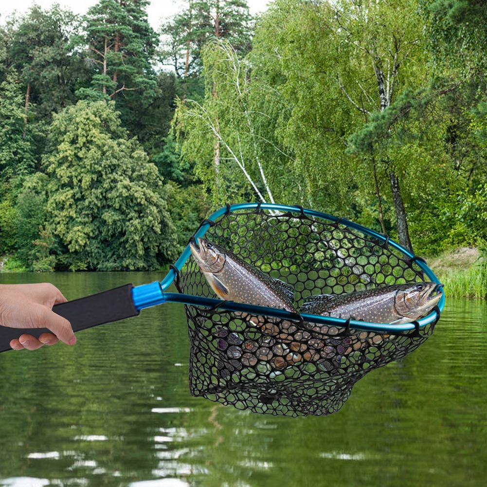 Aluminum Alloy Fishing Landing Net  Trout Net Soft Rubber Mesh Fly Fishing Net with Carabiner Fishing Gifts for Men