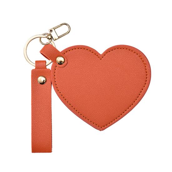 Love Heart Shape Makeup Mirror Waterproof Faux Leather Vanity Mirror Keychain Portable Travel Women Handheld Cosmetic Mirror Bag Pendant