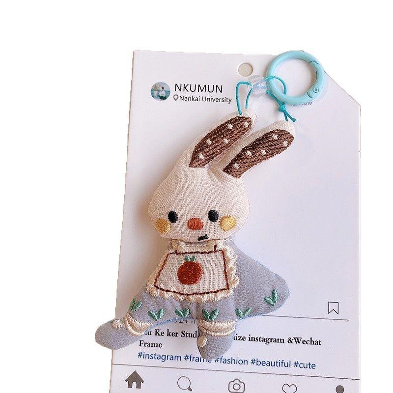 Handmade Linen Animal Keyrings, Soft Fabric Bear/Rabbit Bag Accessories,Cute Animal Plush Keychain, Kawaii Fabric Doll Bag Charms with Blue Clips