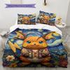 Felt Battle Pokemon Pattern Bedding Quilt Set Quilt Cover Pillowcase Home Decoration Birthday Gift (1 * Duvet Cover + 2 * Pillowcase, Without Core)