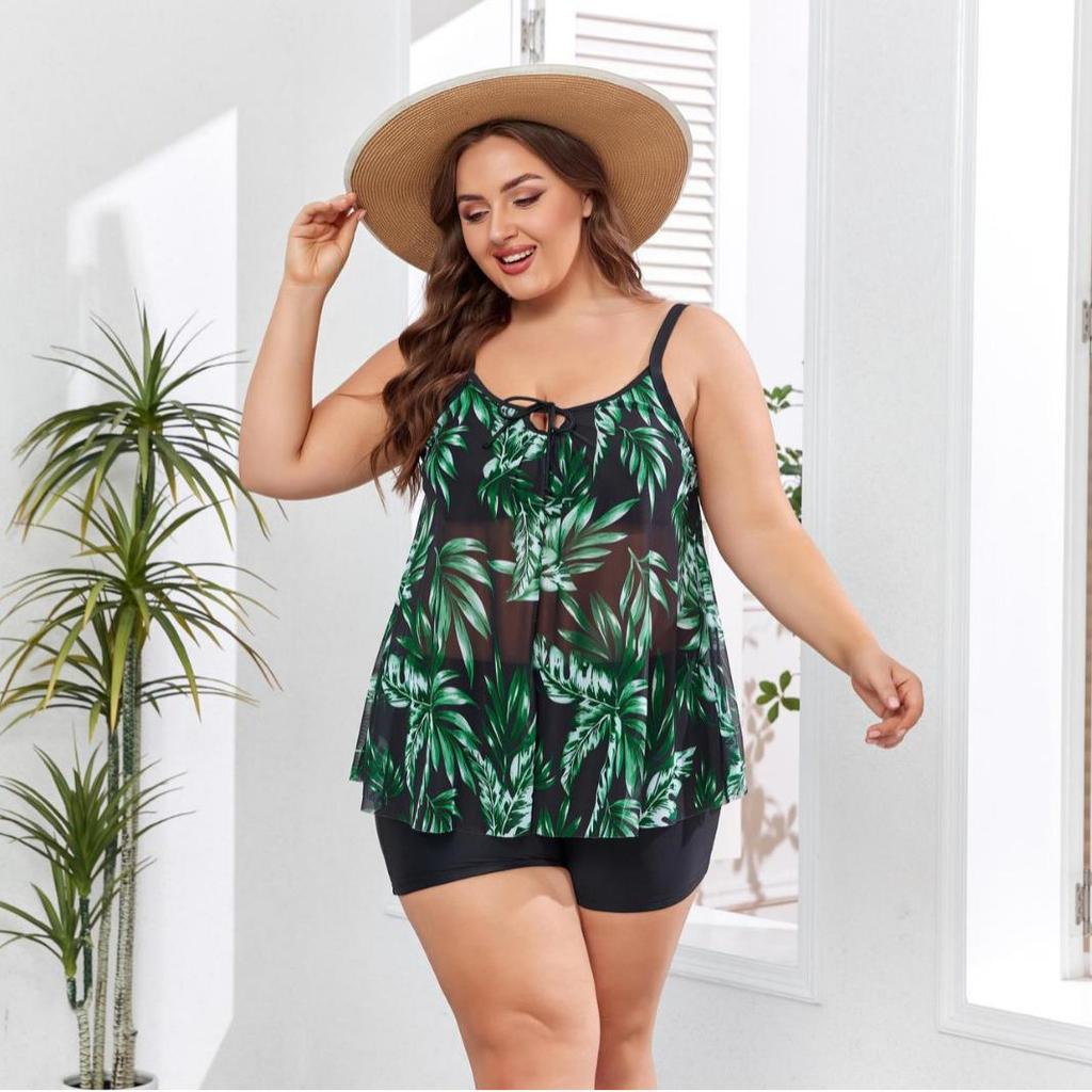 2025 European-American Women's Plus Size Halter Bikini with Skirt and Split Swimsuit