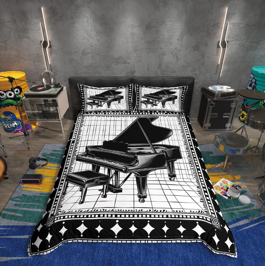Homewish Black White Piano Duvet Cover Set Pop Music Melody Bedding Set Teen Boy Girl Kid Decor Luxury Bedroom Decor