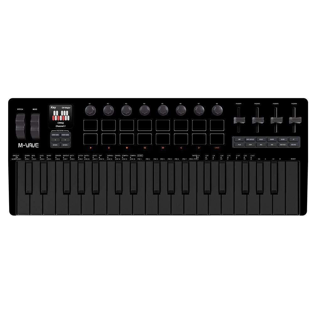 M-VAVE SMK-37 Pro New Wireless MIDI Keyboard All-in-One Synth Workstation & 37 Sensitive Keys 16 Drum Pads Hardware Controls чёрный