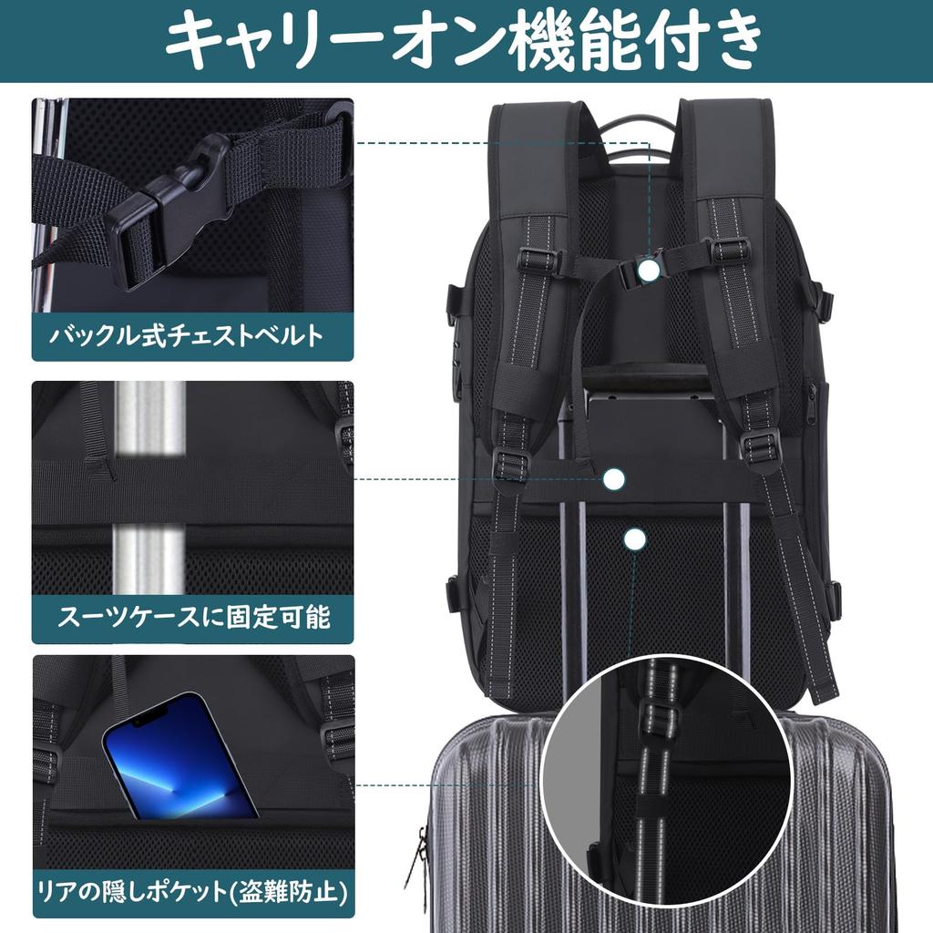 lovvento Vacuum Compression Backpack with Electric Air Fits Large TSA Air Detachment Pump Compression Bag for and Business 50L 14 Pockets Backpack