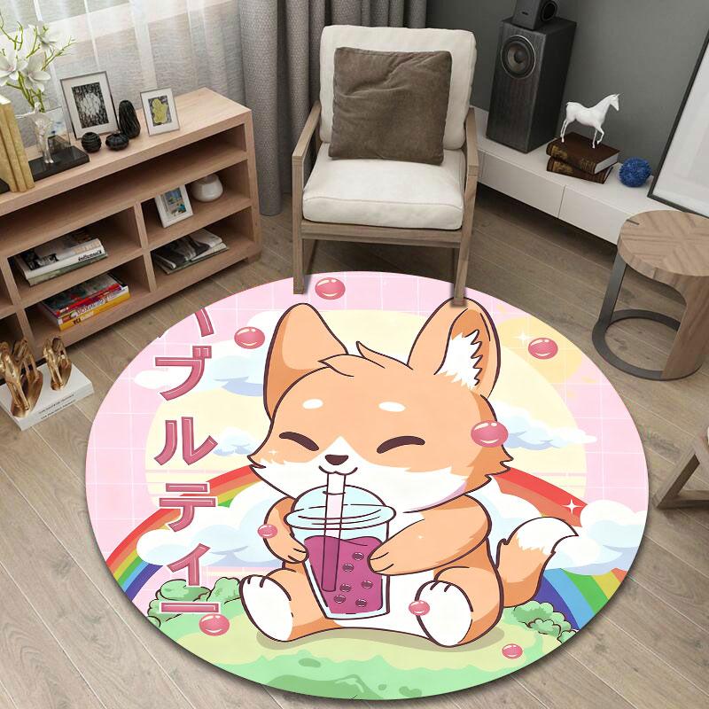 Vintage Round Rainbow Multicolor Carpet, Non-Slip Floor Mat for Family Room