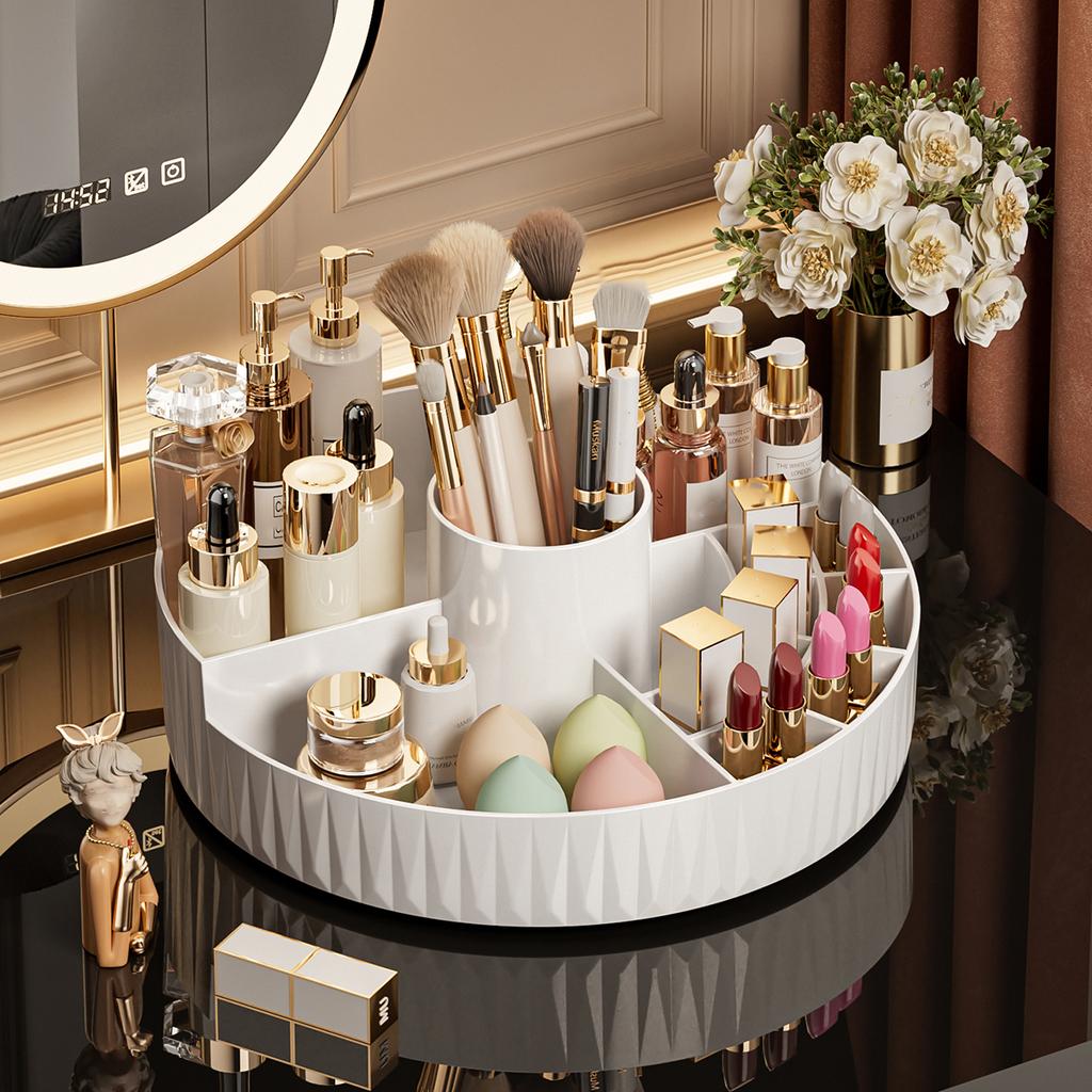 Rotating Cosmetic Storage Box, Multi - compartment Organizer for Lipsticks, Eyebrow Pencils & Brushes, Bathroom Skincare Storage