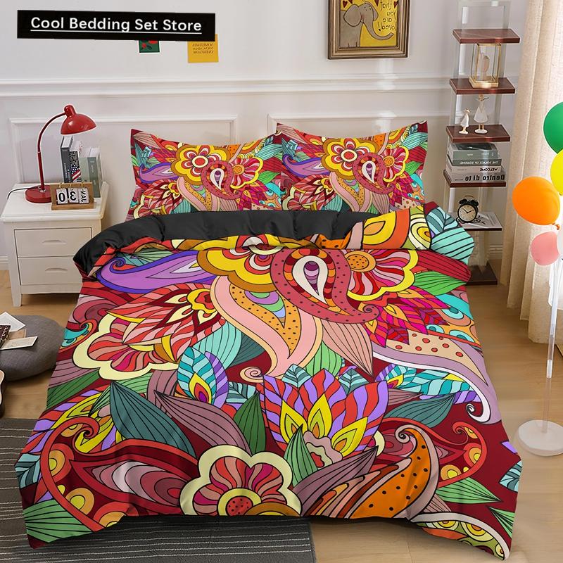 Psychedelic Boho Luxury Bedding Set 2/3PCS with Pillowcase King Mandala Duvet Cover Queen Comforter Cover Polyester Quilt Cover