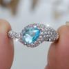 Ins Burst Full of White Diamond Water Drop Sea Blue Zircon Ring, Shining Exquisite Temperament Ring