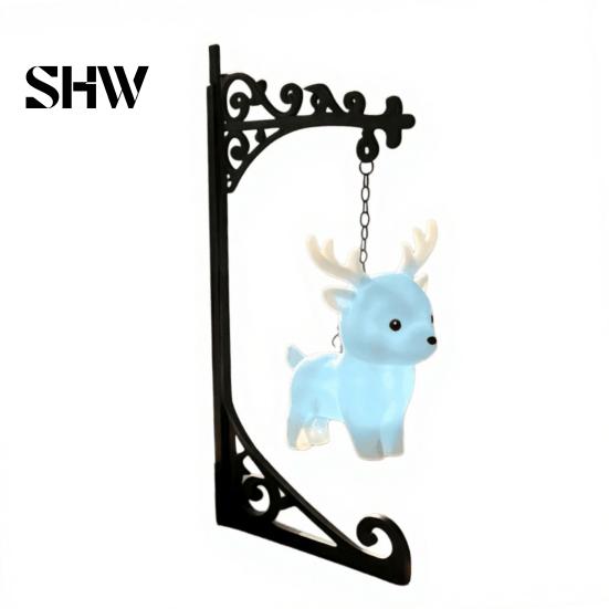 Retro Dark Fantasy Decor Hanging Magic Owl Bird Deer Bookend Lamp, Gothic Metal Bookshelf Light, Magical Lantern for Reading Nook Vintage Library