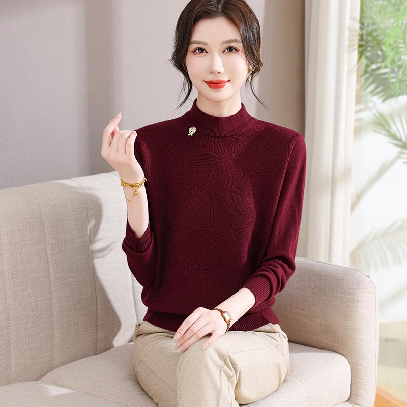 Autumn Thick Knit Lapel Sweater for Middle-Aged Women 50+